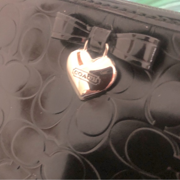 Coach Black Wristlet with sliver heart - Picture 2 of 7